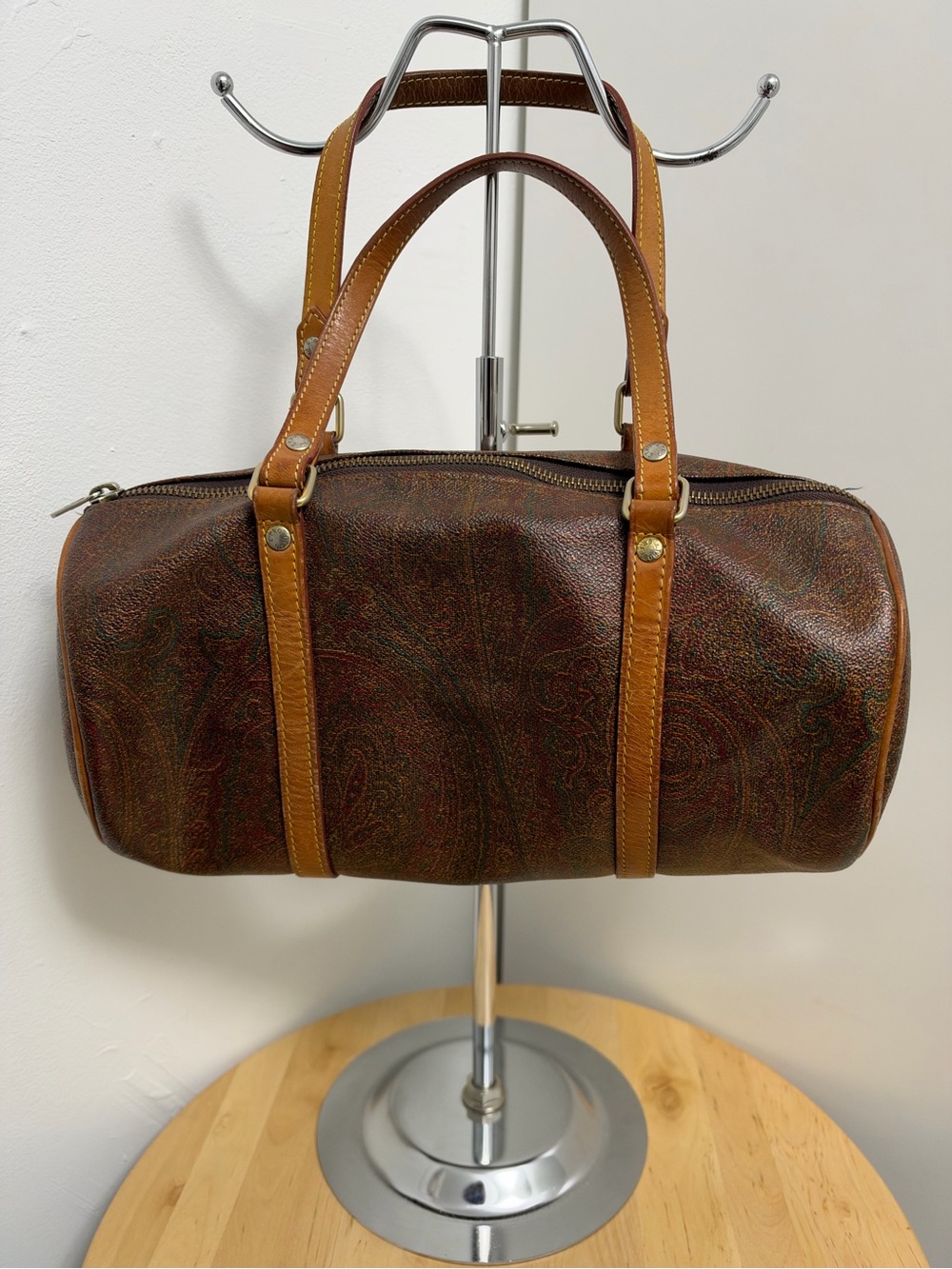 Etro Brown Paisley Barrel Bag with Tan Straps - Picture 7 of 9